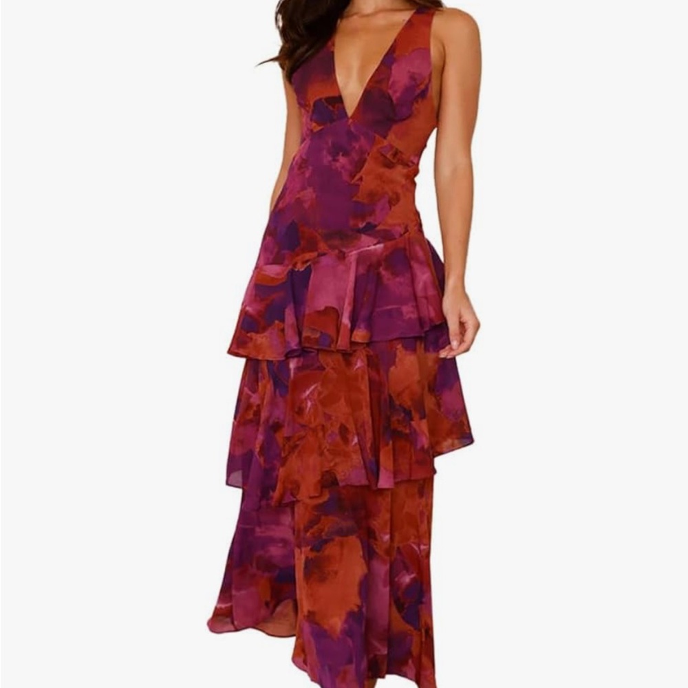 Elegant Purple and Red Layered Dress